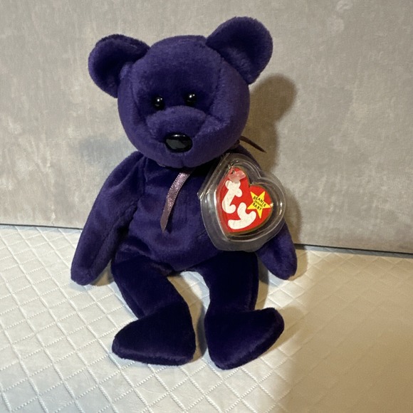 TY Beanie Babies Princess Diana Purple Bear w/Rose 1997 Retired w/Tags - Picture 1 of 9
